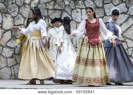 Spanish classical and popular dance, during the re-enactment of the War of Succession. September 4, 2010 in Brihuega, Spain