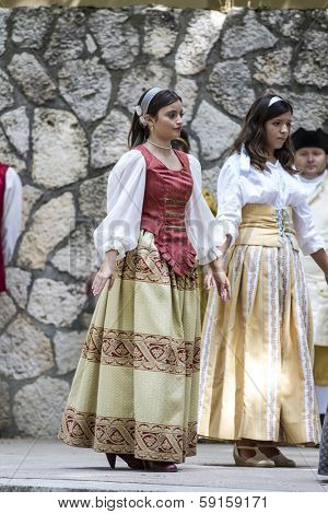 Spanish classical and popular dance, during the re-enactment of the War of Succession. September 4, 2010 in Brihuega, Spain