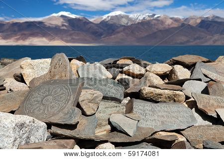 Mani Wall And Tso Moriri Lake - Rupshu Valley - Jammu And Kashmir - Ladakh - India