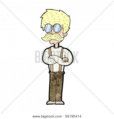 cartoon hipster man with mustache and spectacles
