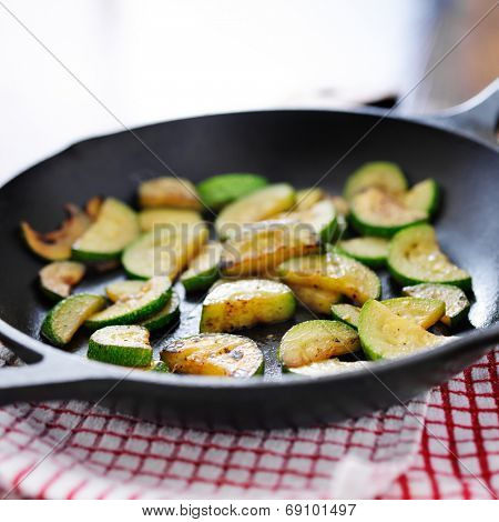 fried zuuchini in iron skillet