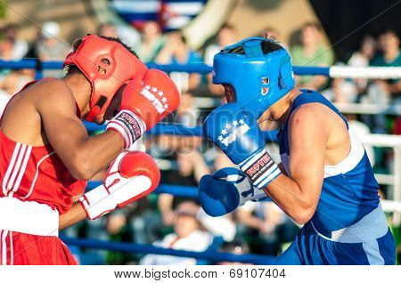 A Boxing Match Javier Ibanez, Cuba And Malik Bajtleuov, Russia. Defeated Javier Ibanez
