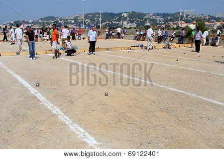 Marseille. France - August 20. 2012.  Sports & Recreation. Petanque Competitions. France. Marseille.