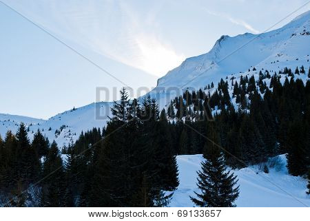 Snow Mountain Slopes In Skiarea Portes Du Soleil
