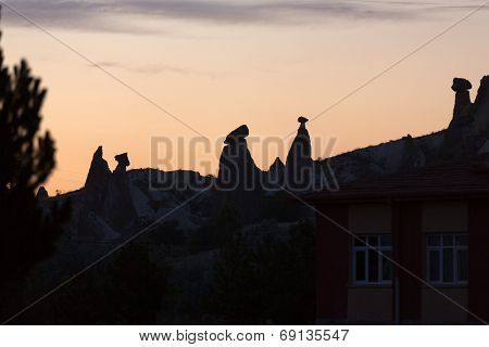The sunrise over Goreme National Park in Cappadocia. Turkey