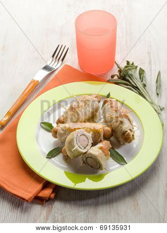 stuffed roll with wurstel and sage
