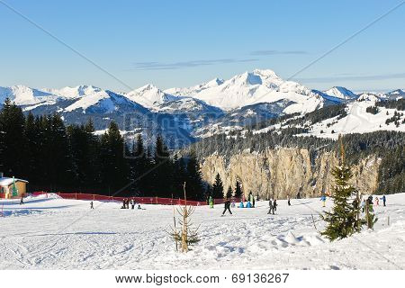 Skiing Tracks On Snow In Portes Du Soleil Area