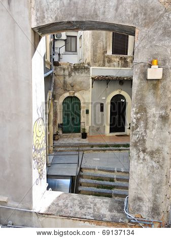 Patio Of Houses In Center Of Catania, Italy