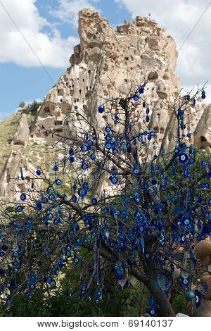 view of Uchisar castle in Cappadocia. Turkey