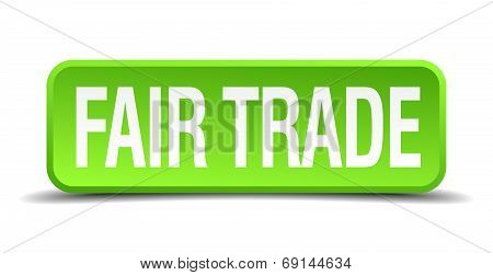 Fair Trade Green 3D Realistic Square Isolated Button