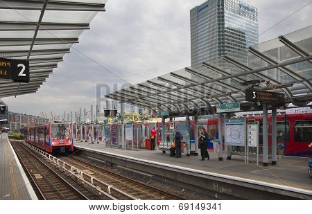 LONDON, UK - JUNE 3, 2014: Canary wharf DLR station, business and banking aria