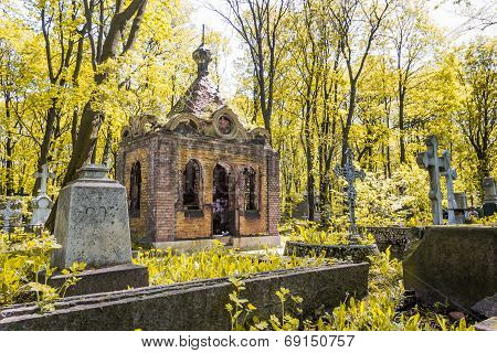 Ancient tomb in the autumn forest