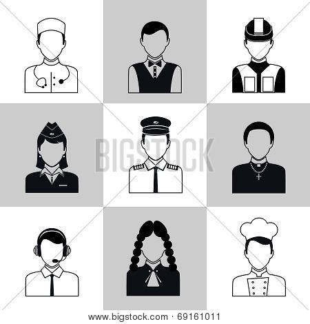 Professions avatar icons black set
