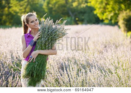Beautiful Young Woman On Lavander Field - Lavanda Girl