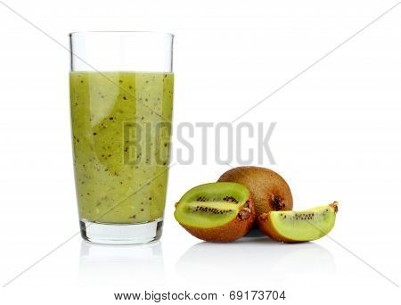 Group Of Sliced Kiwi With Juice Studio Shot White Background