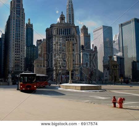 Winters tafereel In het centrum van Chicago