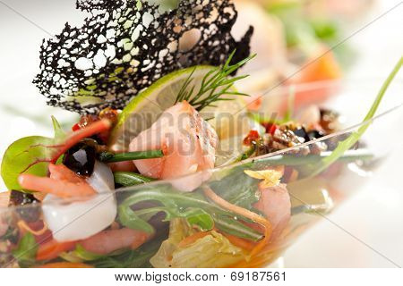 Buffet Seafood Salad on White Dish