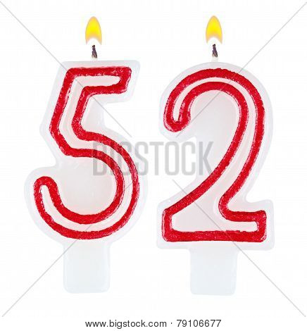 Birthday Candles Number Fifty Two Isolated