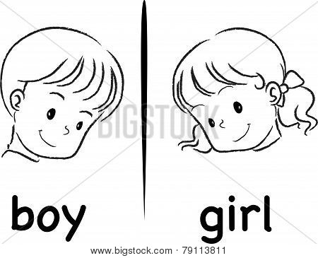 vector drawing boy and girl face
