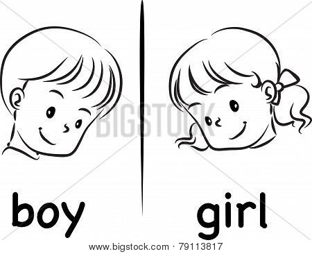 vector drawing boy and girl face