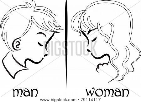 woman and man face