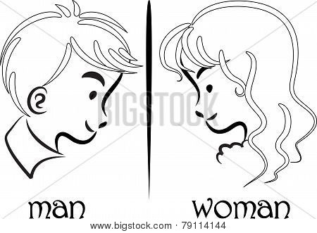 woman and man face