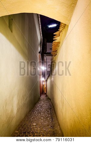String Street At Night With Brasov Sign Illuminated On Top Of Tampa Mountaint