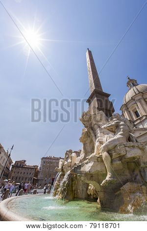Fontana Dei Quattro Fiumi, Piazza Navona In Rome