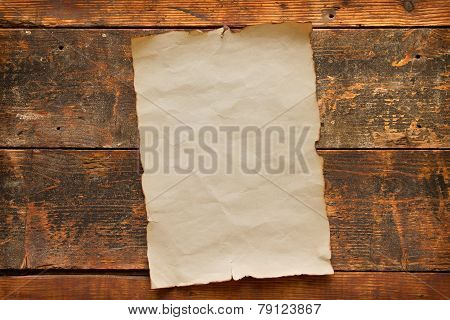 Old Blank Paper Nailed To A Wooden Door