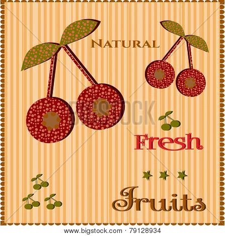 Cherries on striped background