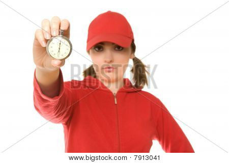 Coach met Stopwatch (focus op Stopwatch)
