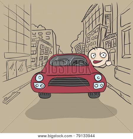 The angry driver shows a fist