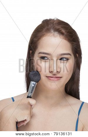 Beauty Young Woman Her Applying Blusher