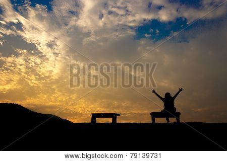 Silhouette People On Sky Background