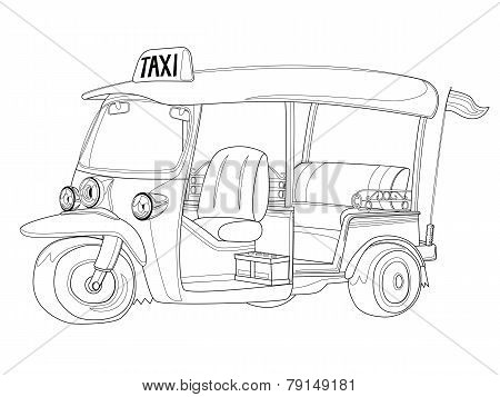 Tuk-tuk Thailand Taxi In Black And White Outline
