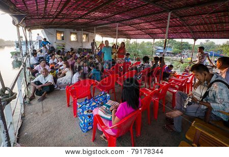 Passengers On A Ferry In Sittwe, Myanmar