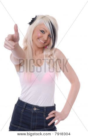 Sexede blond pige med thumbs up