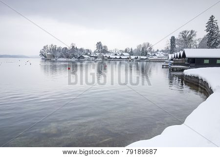 An image of Tutzing at Starnberg Lake covered in snow