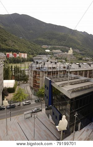 Pedestrians Are On The Sidewalk In Andorra La Vella
