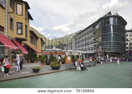 Residents And Tourists Stroll Through The Streets   In Andorra La Vella