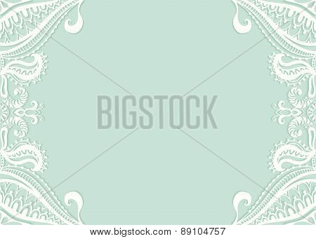 Wedding invitation or greeting card design with lace pattern, ornamental vector illustration