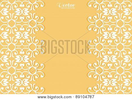 Wedding invitation or greeting card design with lace pattern, ornamental vector illustration