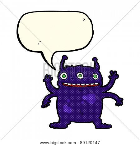 cartoon alien monster with speech bubble