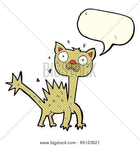 cartoon scared cat with speech bubble