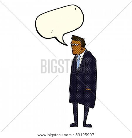 cartoon bad tempered man with speech bubble