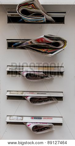brochures in mailboxes, symbol for advertising, mail, marketing