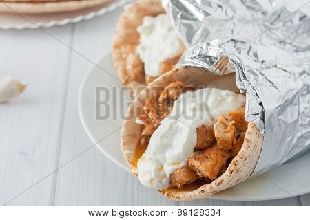 traditional greek food, souvlaki also known as gyros
