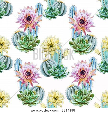 Watercolor cactus pattern