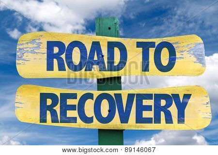 Road to Recovery sign with sky background