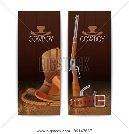 Two vertical cowboy banners